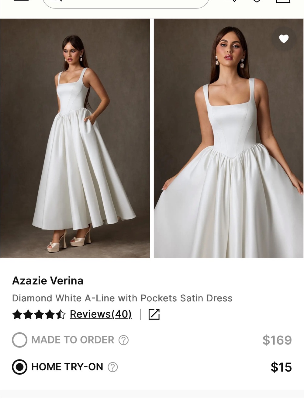 Azazie White Verina A-Line Satin Dress with Pockets